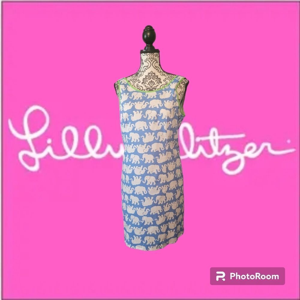 Lilly Pulitzer Tusk in the Sun Blue Elephant Shift Dress 10